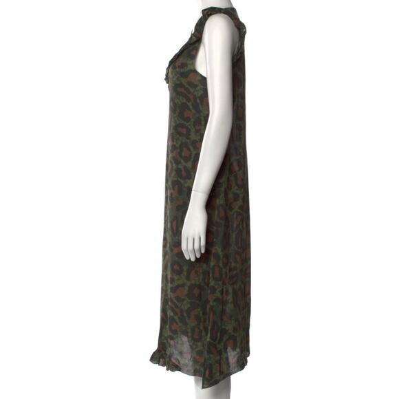 Zadig & Voltaire Rebelle Leo Green Brown Ruffle Trim Camo Midi Dress XS - Picture 6 of 10